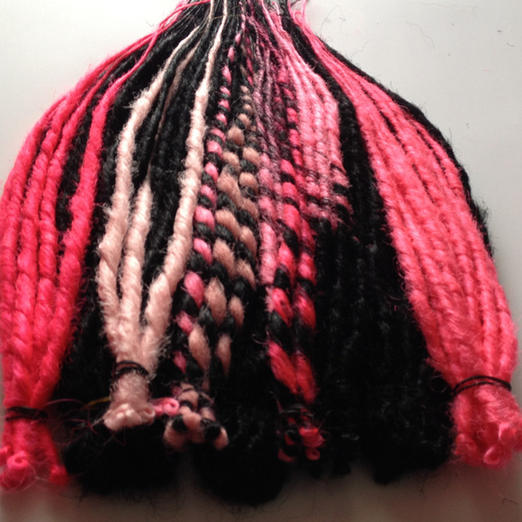 90 Pink & Black Dreads Dreadlocks Hair Extensions main image 4